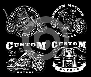 Set of 4 vintage biker illustrations on dark background_3