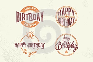 Set of 4 vintage birthday cards with lettering, cake and star for holiday design.