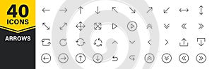 Set of 40 Arrows web icons in line style. Arrow, arrows. Vector illustration
