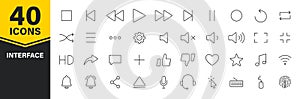 Set of 40 Interface web icons in line style. Contact us, phone, settings, communication, smartphone, technology. Vector