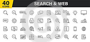 Set of 40 Search web icons in line style. SEO analytics, Digital marketing data analysis, Employee Management. Vector illustration