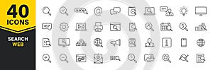 Set of 40 Search web icons in line style. SEO analytics, Digital marketing data analysis, Employee Management. Vector illustration