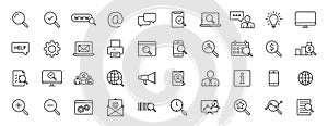 Set of 40 Search web icons in line style. SEO analytics, Digital marketing data analysis, Employee Management. Vector illustration