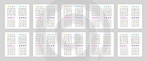 Set of 40 square mazes for kids at different levels of complexity