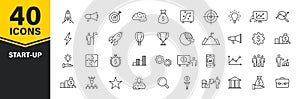 Set of 40 Start up web icons in line style. Creative, idea, target, innovation, business, marketing. Vector illustration