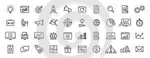 Set of 40 Web development web icons in line style. Marketing, analytics, e-commerce, digital, management, seo. Vector illustration