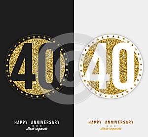 Set of 40th Happy anniversary cards template with gold elements.
