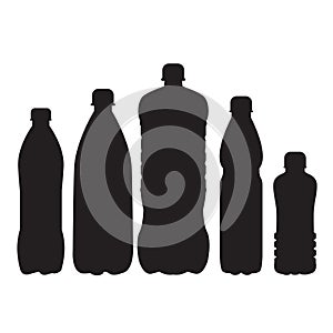 Set of 5 bottle silhouettes isolated on a white background
