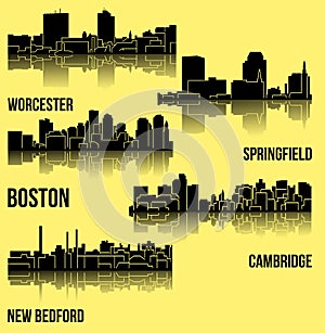 Set of 5 city in Massachusetts ( Boston, Cambridge, Springfield, New Bedford, Worcester )