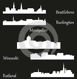 Set of 5 City Silhouette in Vermont ( Montpelier, Burlington, Brattleboro, Winooski, Rutland )