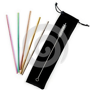 Set of 5 coloured Stainless Steel Straws  