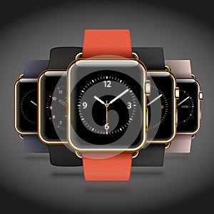 Set of 5 edition modern shiny golden smart watches