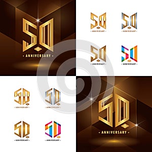 Set of 50th Anniversary logotype design, Fifty years Celebrate Anniversary Logo