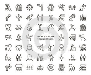 Set of 55 people icons. Vector thin line illustrations for concepts related with people, business, success, teamwork,