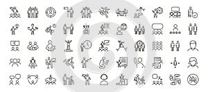 Set of 55 people icons. Vector thin line illustrations for concepts related with people, business, success, teamwork, workplace,