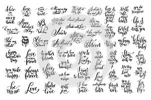 Set of 57 black and white hand written lettering about love