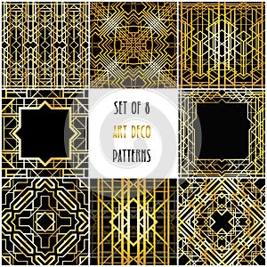 Set of 6 art deco geometric patterns, seamless wallpaper. And 2 frames.