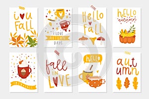 Set of 6 cute autumn postcards