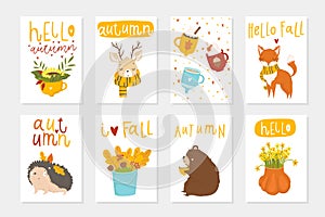 Set of 6 cute autumn postcards