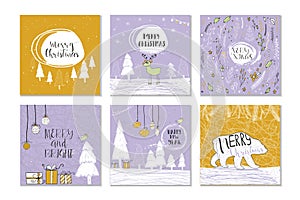 Set of 6 cute Christmas gift cards with quote