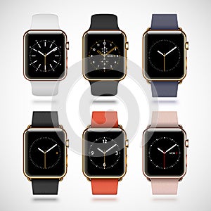 Set of 6 edition modern shiny golden smart watches