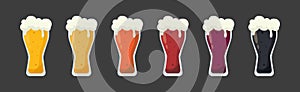 Set of 6 glasses of different types of beer - Vector