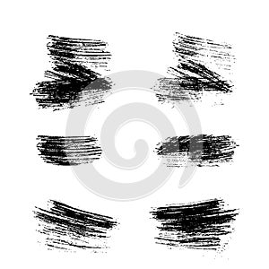 Set of 6 hand drawn pencil stroke scribbles. Grunge textured lines. Vector artistic brushes