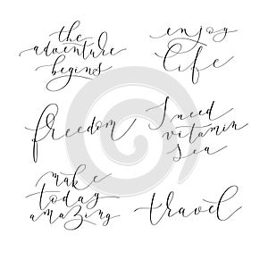 Set of 6 hand written lettering positive quotes about life