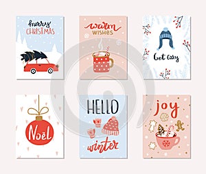 Set of 6 Merry Christmas and Happy New Year gift cards.