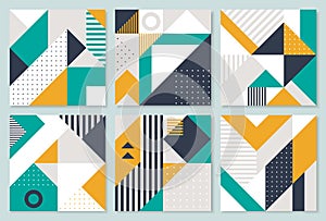 Set of 6 Placard with geometric bauhaus shapes. Retro abstract backgrounds.