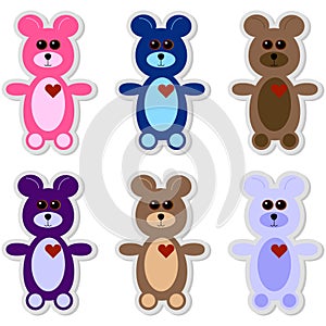 Set of 6 Teddy Bear Stickers