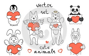 Set of 6 vector characters of different cute animals
