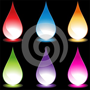 Set of 6 Water Droplets - black background