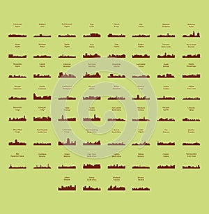 Set of 60 City Silhouettes from Africa ( Fez, East London, Zanzibar, Marrakech, Morocco, South Africa, Johannesburg )