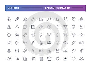 Set of 60 line icons. Sport and recreation