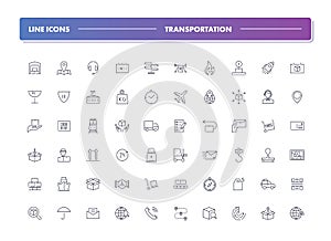 Set of 60 line icons. Transportation