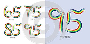 Set of 65 to 95 years Anniversary logotype design, 65, 75, 85, 95 number design, anniversary template, anniversary vector design