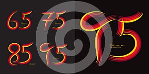 Set of 65 to 95 years Anniversary logotype design, 65, 75, 85, 95 number design, anniversary template, anniversary vector design
