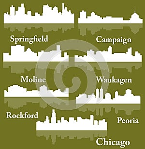 Set of 7 City in Illinois (Chicago, Peoria, Campaign, Waukagen, Rockford, Springfield, Moline)