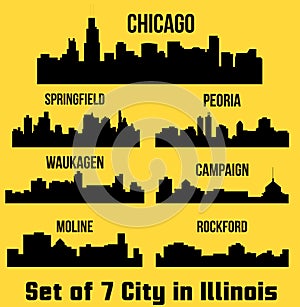 Set of 7 City in Illinois (Chicago, Peoria, Campaign, Waukagen, Rockford, Springfield, Moline)