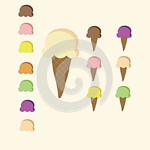 Set of 7 flavour color of Ice-cream cone pastel color with straw