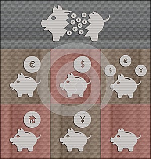 Set 7 icons piggy bank