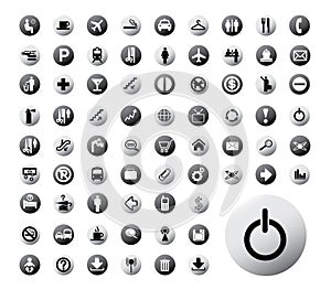 Set of 72 various monochrome buttons, icons