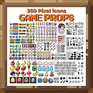 Set of 8-bit pixel graphics icons. Isolated vector illustration. Game art. Weapons, jewelry, potions, chests