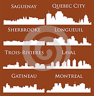 Set of 8 City silhouette in Quebec, Canada ( Gateneau, Laval, Saguenay, Trois-Rivieres, Sherbrooke )