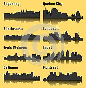 Set of 8 City silhouette in Quebec, Canada ( Gateneau, Laval, Saguenay, Trois-Rivieres, Sherbrooke )