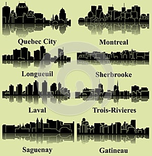 Set of 8 City silhouette in Quebec, Canada ( Gateneau, Laval, Saguenay, Trois-Rivieres, Sherbrooke )