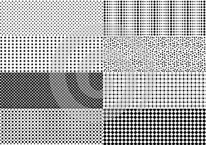 Set of 8 kinds rhombus seamless patterns. Monochrome abstract geometric background pattern. Vector illustration.