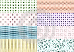 Set of 8 kinds square seamless patterns. Colorful abstract geometric background pattern. .Vector illustration.