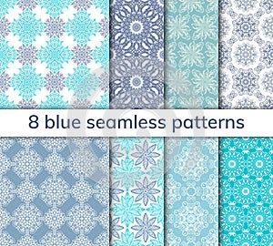 Set of 8 patterns. Collection arabic, indian, japanese, islamic